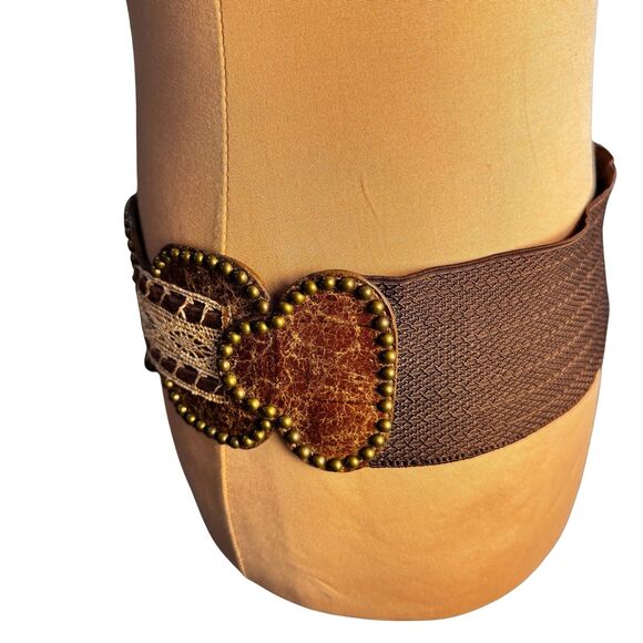 Leatherock USA 7267 Wide Stretch Waist Belt Brown Leather Bronze Buckle Boho L - Picture 5 of 16